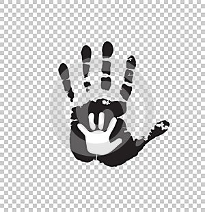 Black and white silhouette of adult and baby hand isolated