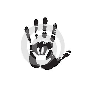 Black and white silhouette of adult and baby hands on white