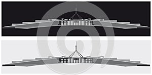 A black and white silhouette of the Australian parliament house, Canberra photo