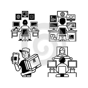 Black white silhouette computer monitors work