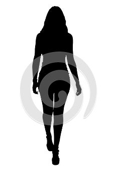 black and white silhouette of front view of a young girl walking