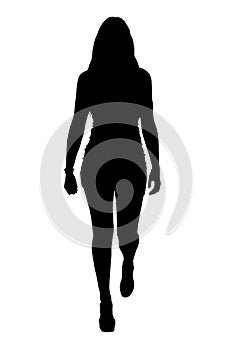 black and white silhouette of front view of a young girl walking