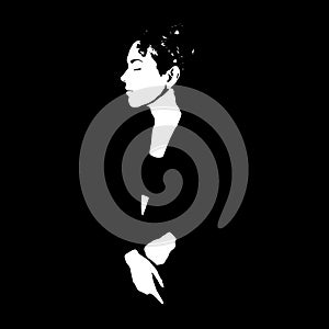 Black and white silhouette of a girl in profile, chest portrait in vector