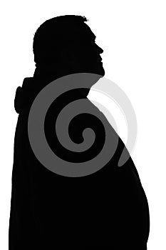 Black and white silhouette of paunchy man photo