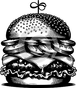 Black and white silhouette of a simple burger icon