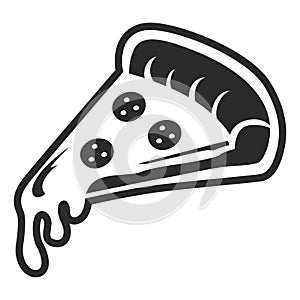 Black and white silhouette of slice of pizza with pepperoni and cheese. Design for restaurant menu, cafe, flyer, sticker