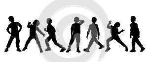 Black and white silhouettes of boys in active movement