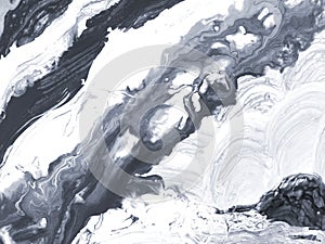 Black and white silver creative abstract hand painted background, marble texture with copy space