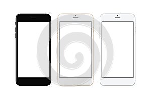 Black, white silver and white gold smart phone isolated. White screen for mockup