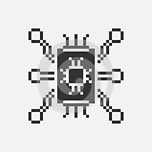 black and white simple 1bit pixel art artificial intelligence icon