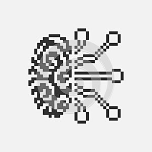 black and white simple 1bit pixel art artificial intelligence icon