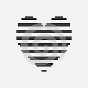 black and white simple 1bit vector pixel art icon of abstract striped heart