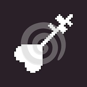 black and white simple 1bit vector pixel art icon of fantasy retro vintage heart shape key. password login security