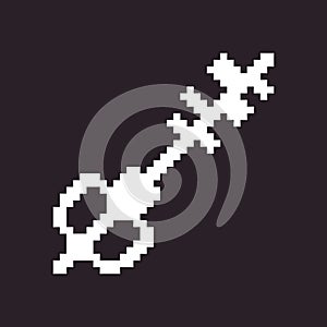 black and white simple 1bit vector pixel art icon of fantasy retro vintage key. password login security