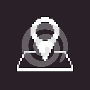 black and white simple 1bit vector pixel art icon of geolocation pin on the map