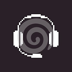 black and white simple 1bit vector pixel art icon of headphones with microphone