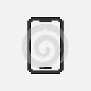 black and white simple 1bit vector pixel art icon of smartphone with blank screen