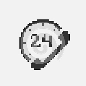 black and white simple 1bit vector pixel art icon of telephone handset of 24 hour support