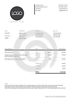 Black and white simple invoice template