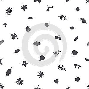 Black and white simple pattern with autumn fall leaves