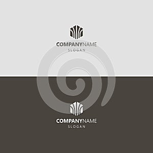 Simple vector geometric negative space hexagon iconic logo of a fountain of five lines directed in different direc