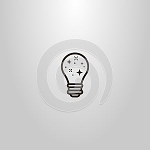 Simple vector line art sign of light bulb with magic stars inside photo