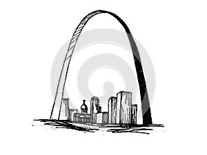 black and white sketch of The Gateway Arch