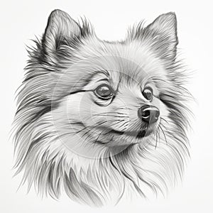 Minimalist Hand-drawn Pomeranian Portrait On White Background photo