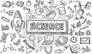 Black and white sketch science chemistry physics biology icon