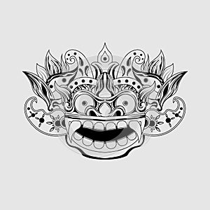 Black white sketch Traditional Balinese Barong mask illustration vector template isolated on white background