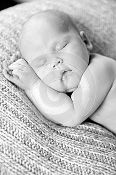 Black white. sleeping newborn baby. care of children. peaceful sleep of child.