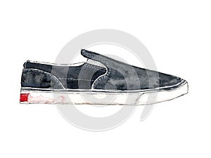 Black and white slip on shoes with watercolor