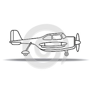 Black and white small propeller aircraft landing