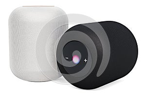 Black and white smart speakers, 3D rendering