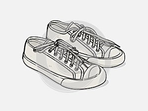 Black and white sneakers set Vector Line Art canvas Shoes. Hand drawn shoes doodle. on white background