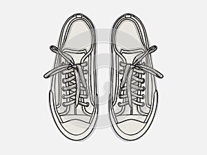 Black and white sneakers set Vector Line Art canvas Shoes. Hand drawn shoes doodle. on white background