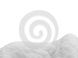 Black and white snowdrift isolated on white background close-up with copy space