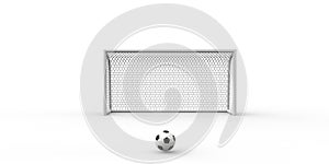 A black and white soccer ball football and a goal post