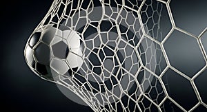 Black and White Soccer Ball Impact in Goal Net