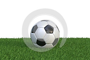 Black and white soccer ball rests on a vibrant green grass pitch, evoking the spirit and passion of the sport of football