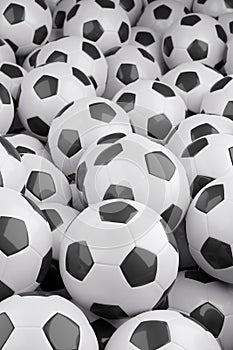 Black and white soccer balls background. 3d illustration