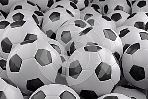 Black and white soccer balls background. 3d illustration