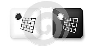 Black and white Solar energy panel and sun icon isolated on white background. Square button. Vector