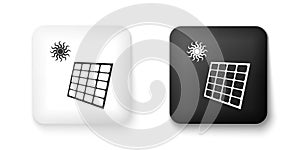 Black and white Solar energy panel and sun icon isolated on white background. Square button. Vector
