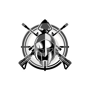 Black and white spartan with croshair and rifle vector template