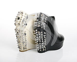 Black and White Spiked Platform Shoes