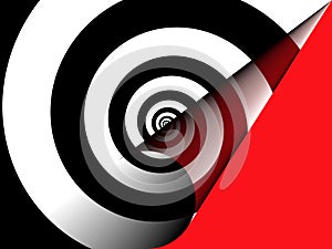 Black and white spiral on a red background photo