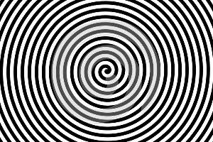 Black and white spiral strips in a tunnel. Ray burst style background, optical illusion. Abstract pattern design element. lines