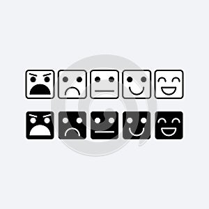 Black white square icon of Emoticons. Rank, level satisfaction rating