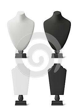 black and white stands for jewelry. Bust necklace mannequin vector realistic. Mannequin no head